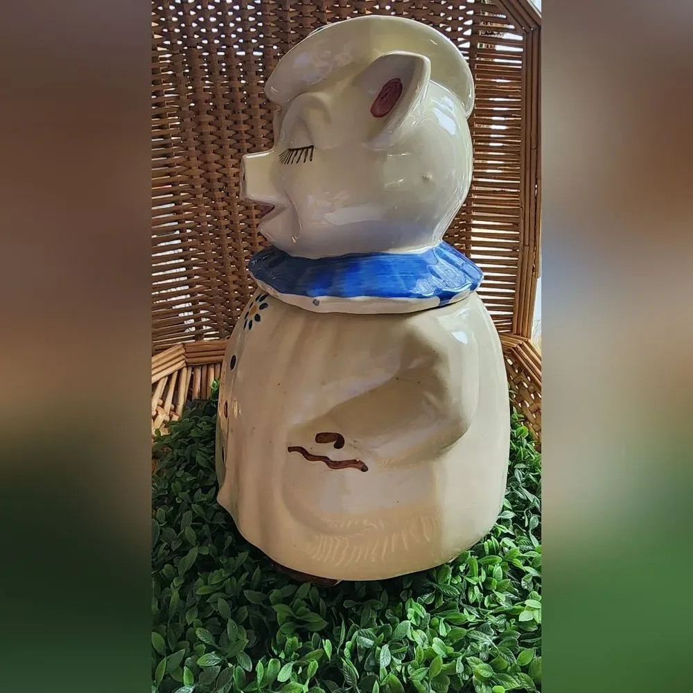 Vintage Shawnee Pottery WINNIE The Pig Cookie Jar, Blue Collar Made In USA